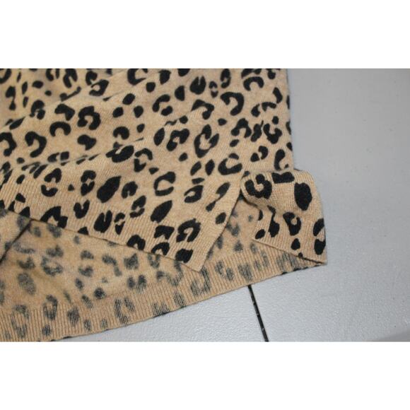 J Crew Sweater Womens XXS Tan Black Leopard 100% Cashmere Crew Neck Side Slit - Picture 4 of 5
